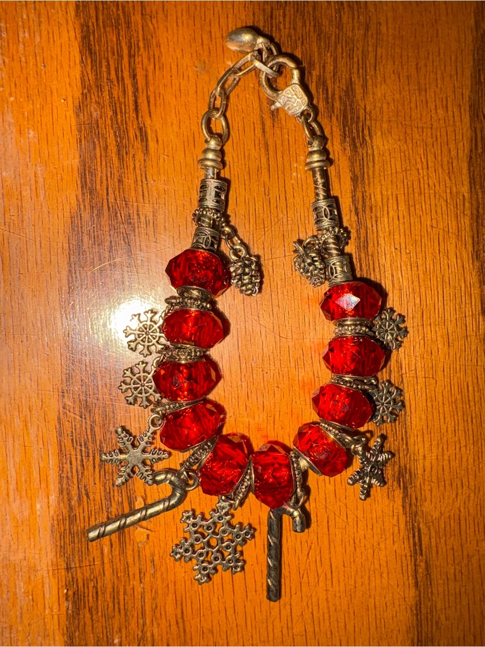 Red Crystal Snowflake Charm Bracelet - Women Jewelry 7 1/2